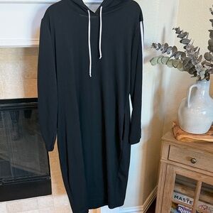 Ashley Sport Casual Black Hooded Sweatshirt Dress Double White Stripe on  22/24